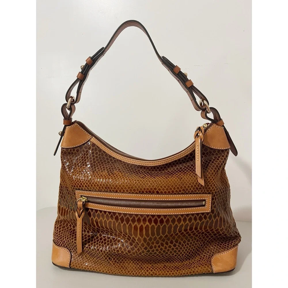 Dooney & Bourke Brown Embossed Snakeskin Shoulder Handbag - Picture 3 of 11